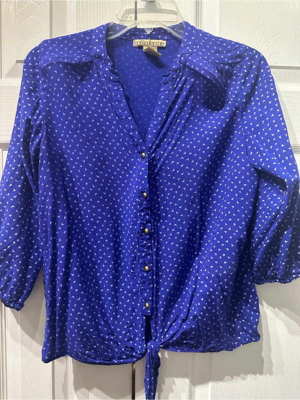 Royal Blue Printed Tie-Front Blouse